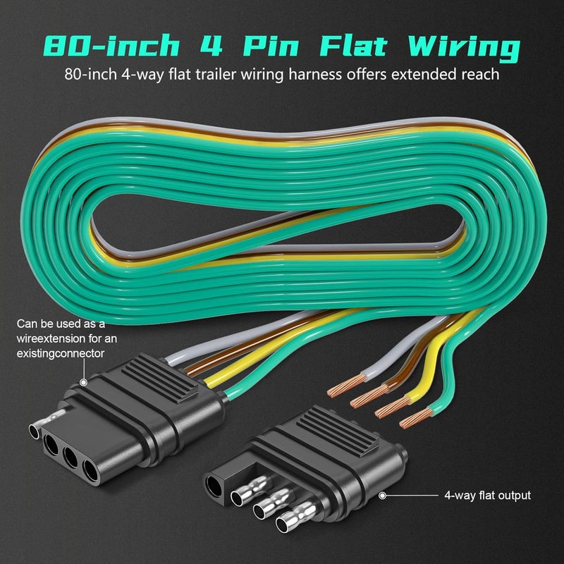 Nityrish 4 Pin Trailer Connector Harness Extension 80 Inch, 16AWG 4 Way Trailer Plug Flat Wire Extender, Male to Female Trailer Light Connector for Hitch, Utility, Boat, or RV Trailers - Image 2